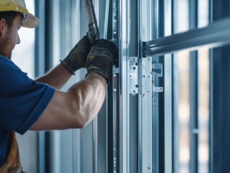 construction worker installing a door