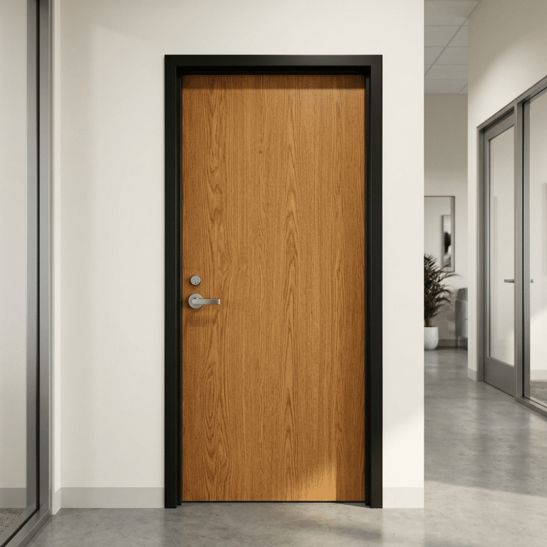 Modern office with wood door